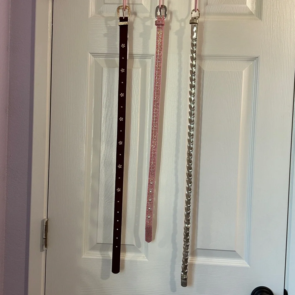 Girls 3 belts Lot Bundle. Sizes XS , 4-7- Pink, Gold, Burgundy-Children Belt Set